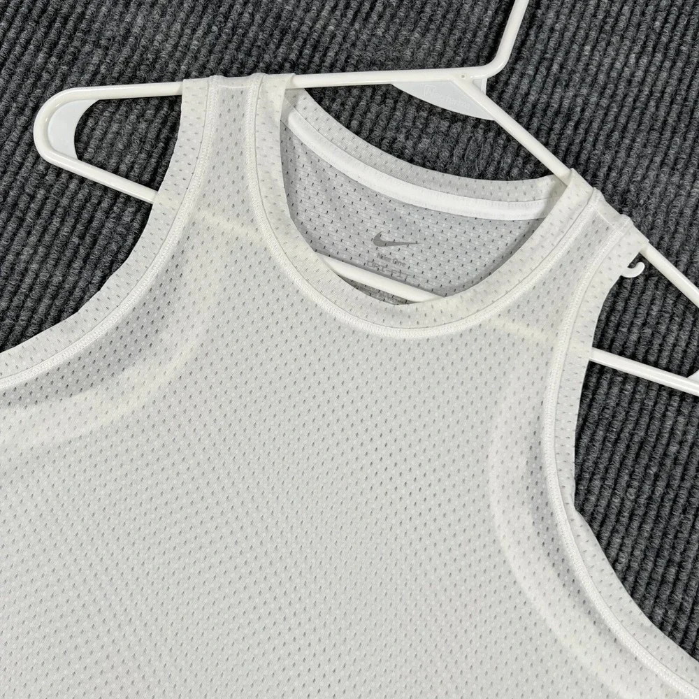 Nike Cropped Tank Top Womens Large White Sleeveless Dri Fit Mesh Gym Workout New